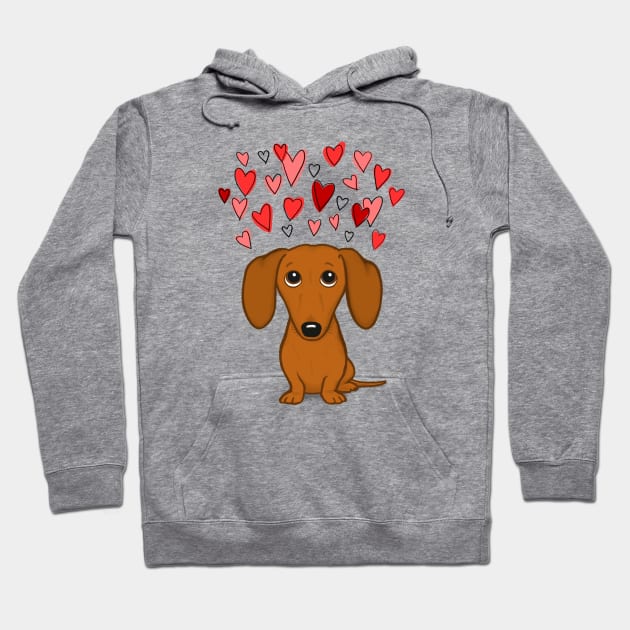 Cute Dog | Dachshund with Valentine Hearts | Wiener Dog Cartoon Hoodie by Coffee Squirrel